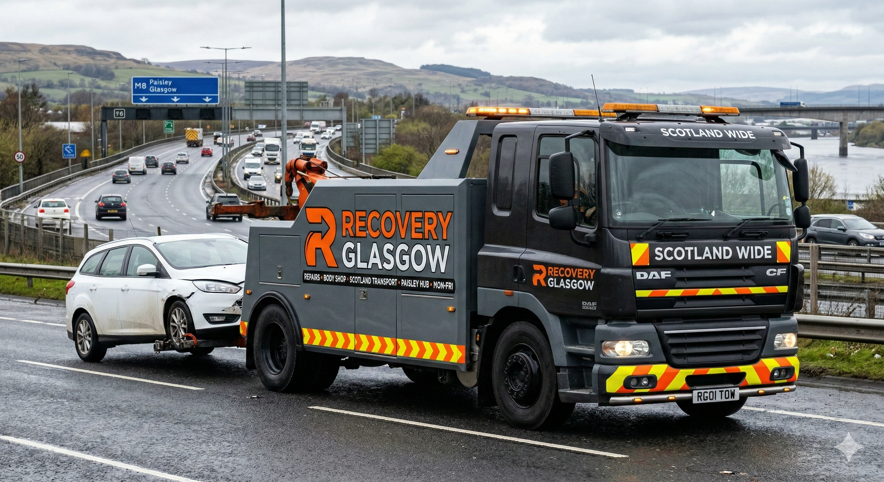 Recovery Glasgow DAF truck on M8